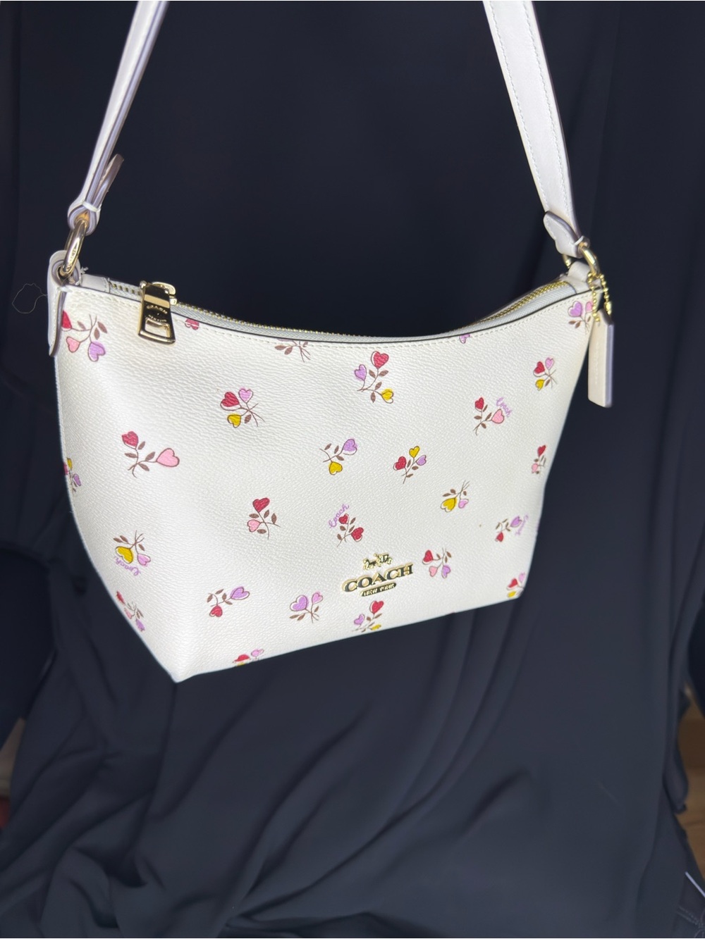 Coach White Shoulder Bag with Pink & Yellow Floral Print